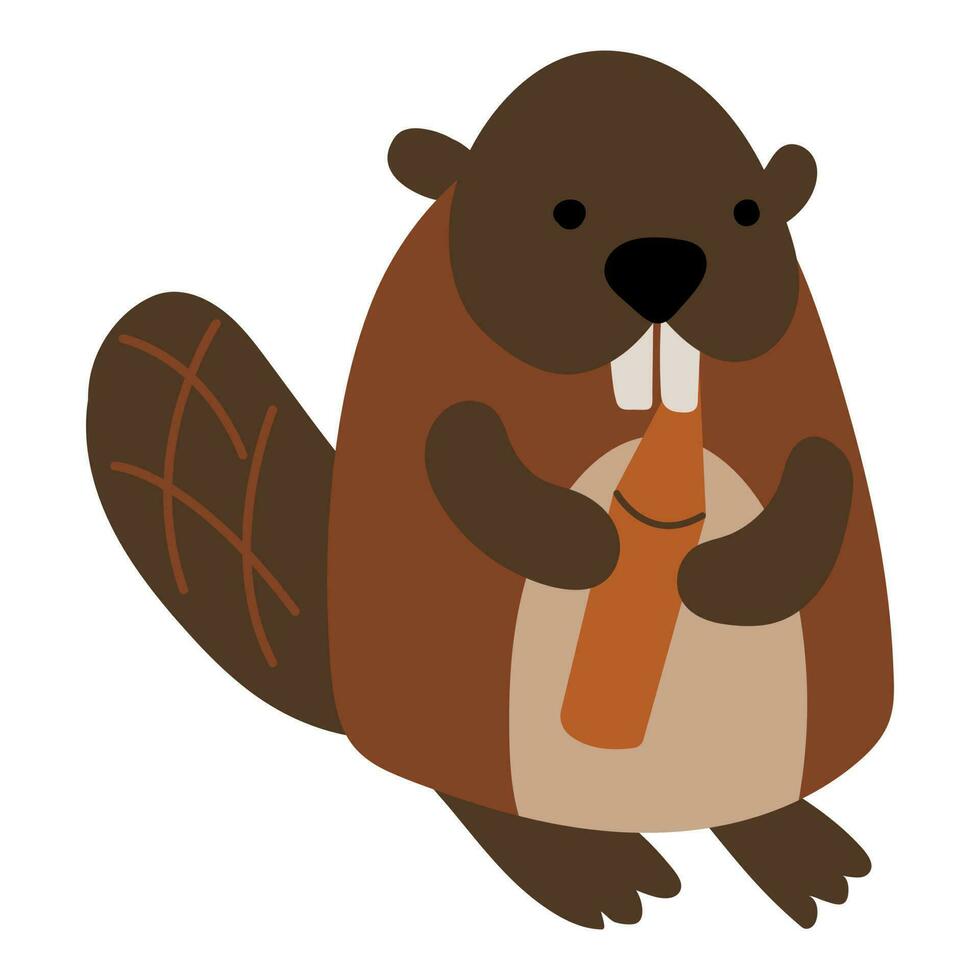 Cute hand drawn beaver. White background, isolate. vector