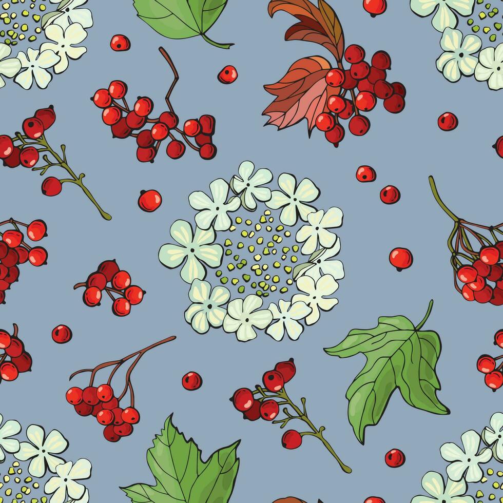 Seamless pattern with viburnum berries. Design for fabric, textile, wallpaper, packaging. vector