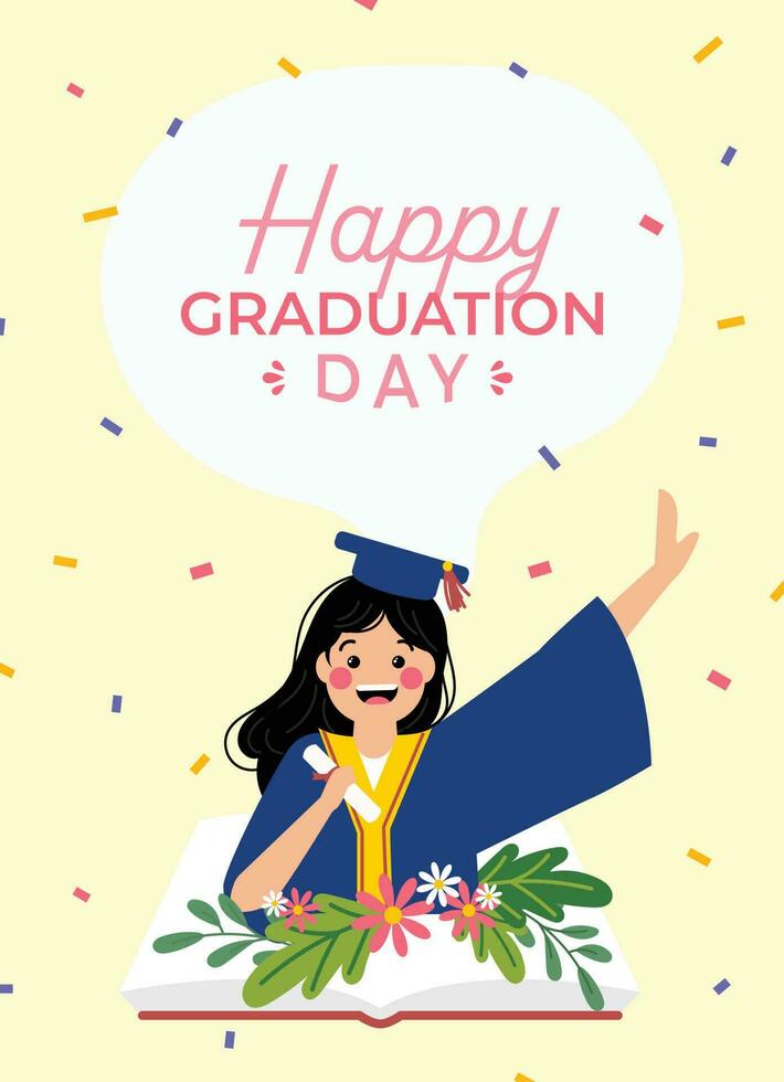 flat cute girl design vector back to school or happy graduation day