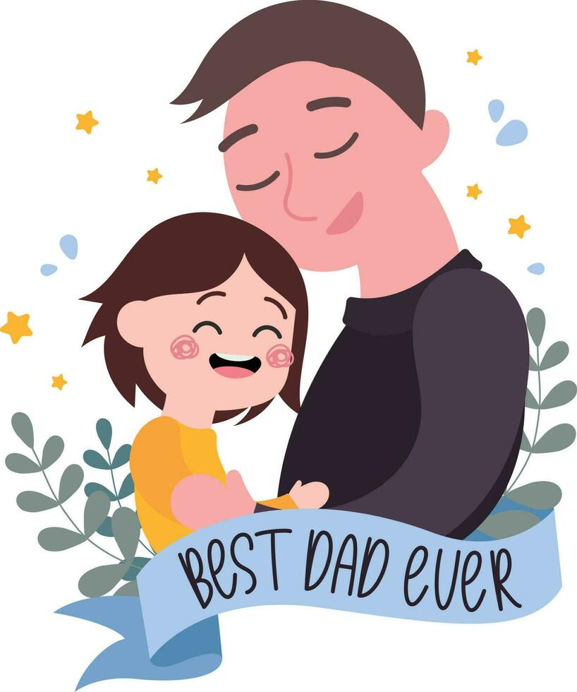 flat design vector happy fathers day best dad ever daddy daughter