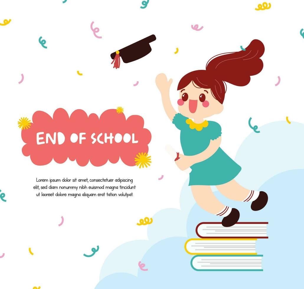 flat cute girl design vector back to school or happy graduation day