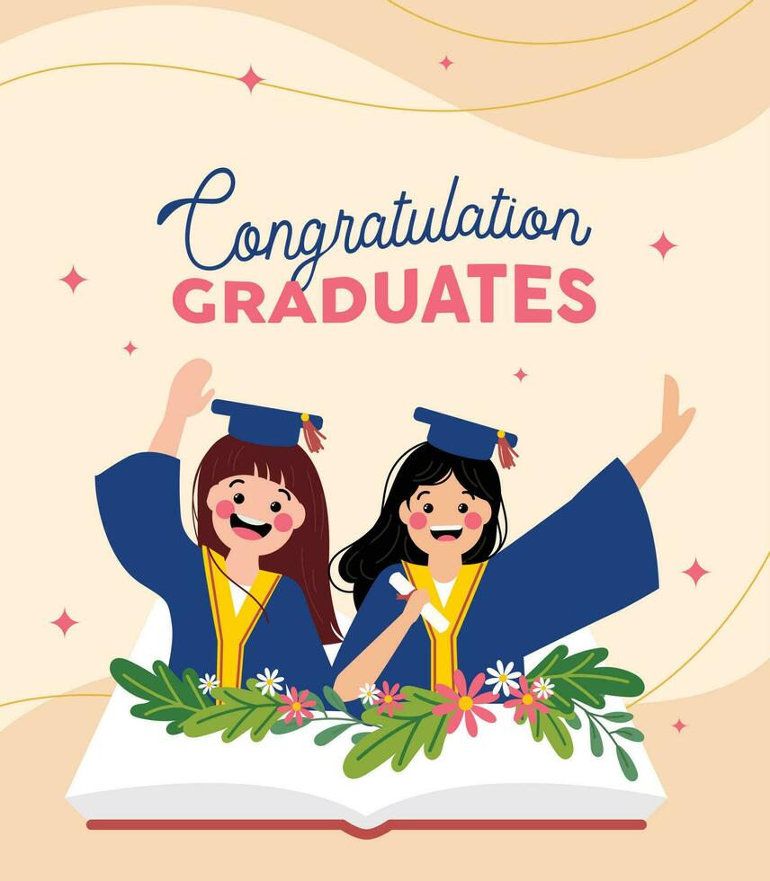 flat cute girl design vector back to school or happy graduation day