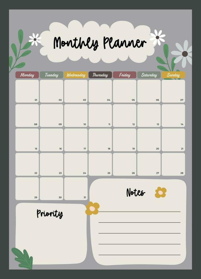 flat design vector bullet journal weekly monthly planner