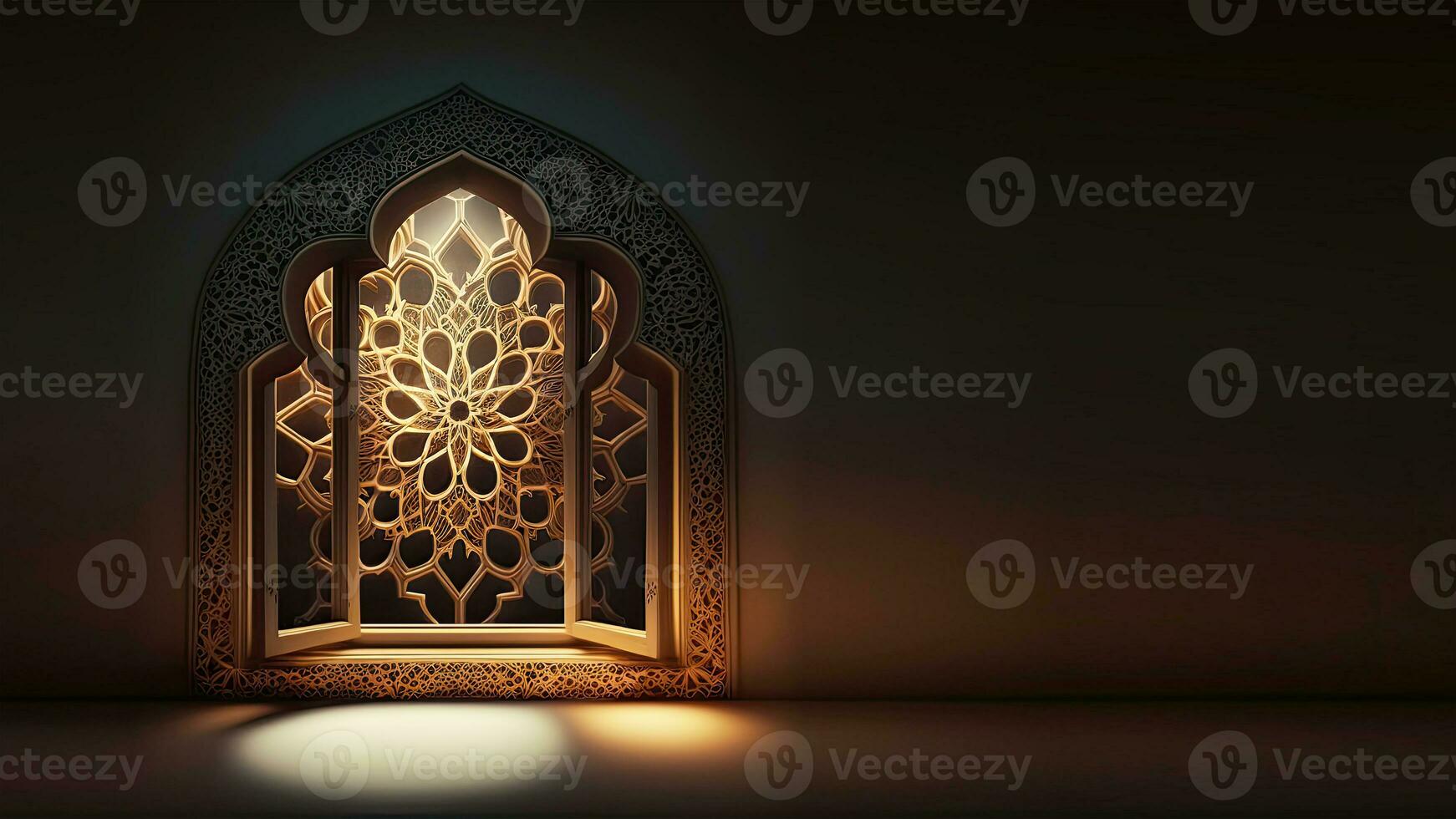 3D Render of Shiny Arabic Door or Window Arch And Copy Space. Islamic Religious Concept. photo