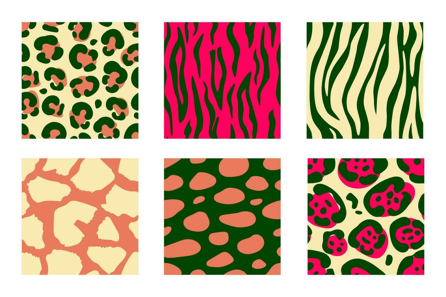 Animal skin patterns in trendy pink and green colors. vector