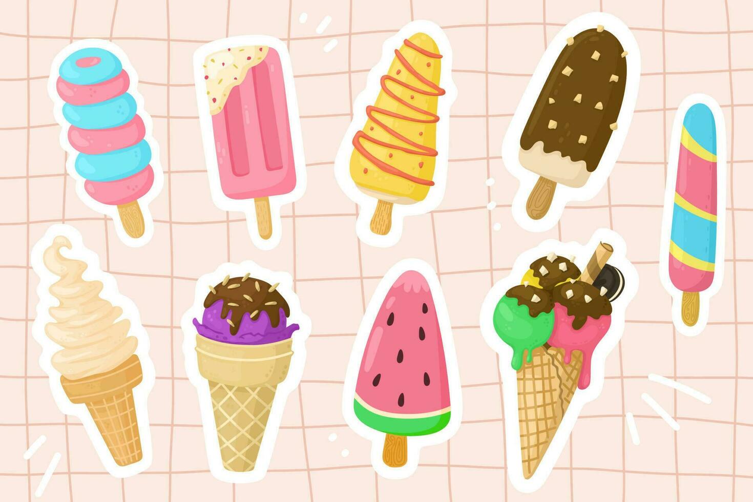 Ice-cream stickers. Vector illustrations.