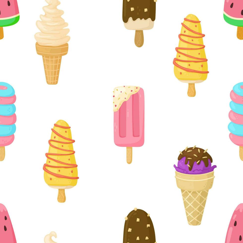 Ice cream pattern isolated on white. Vector seamless illustration.