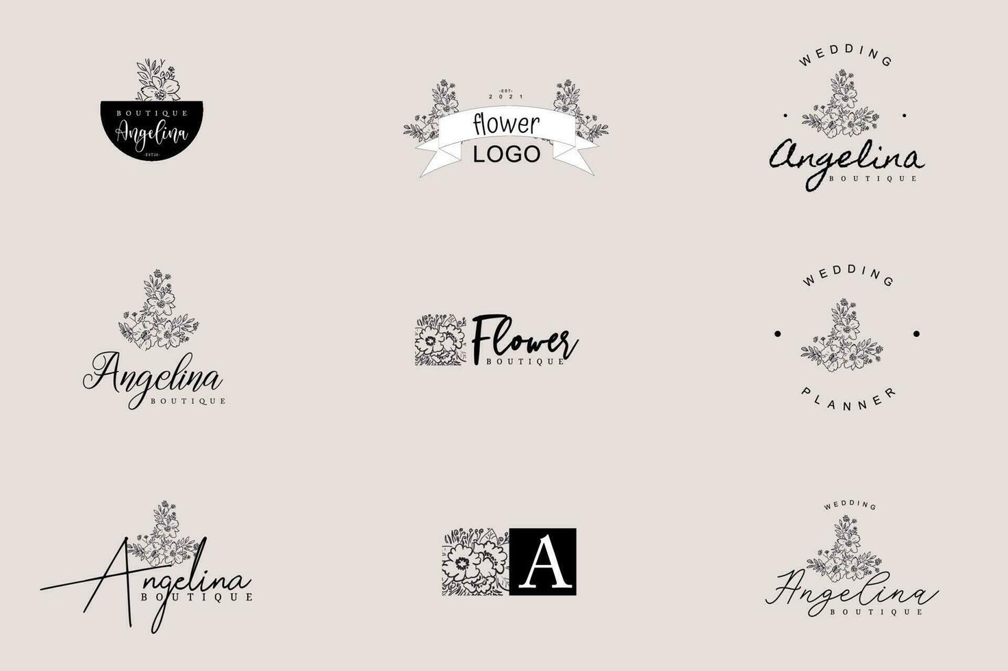 Line Art Minimalist Flower Logo Pack vector