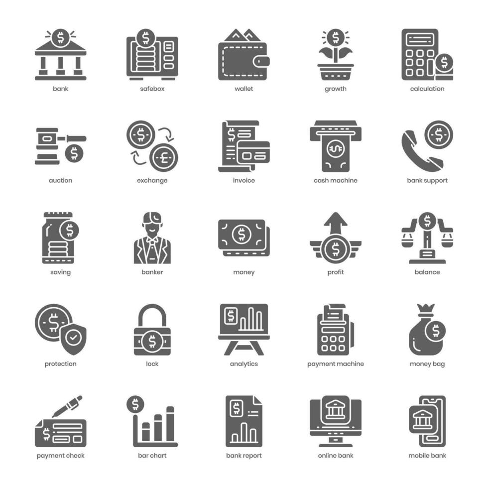 Banking Service icon pack for your website design, logo, app, and user interface. Banking Service icon glyph design. Vector graphics illustration and editable stroke.