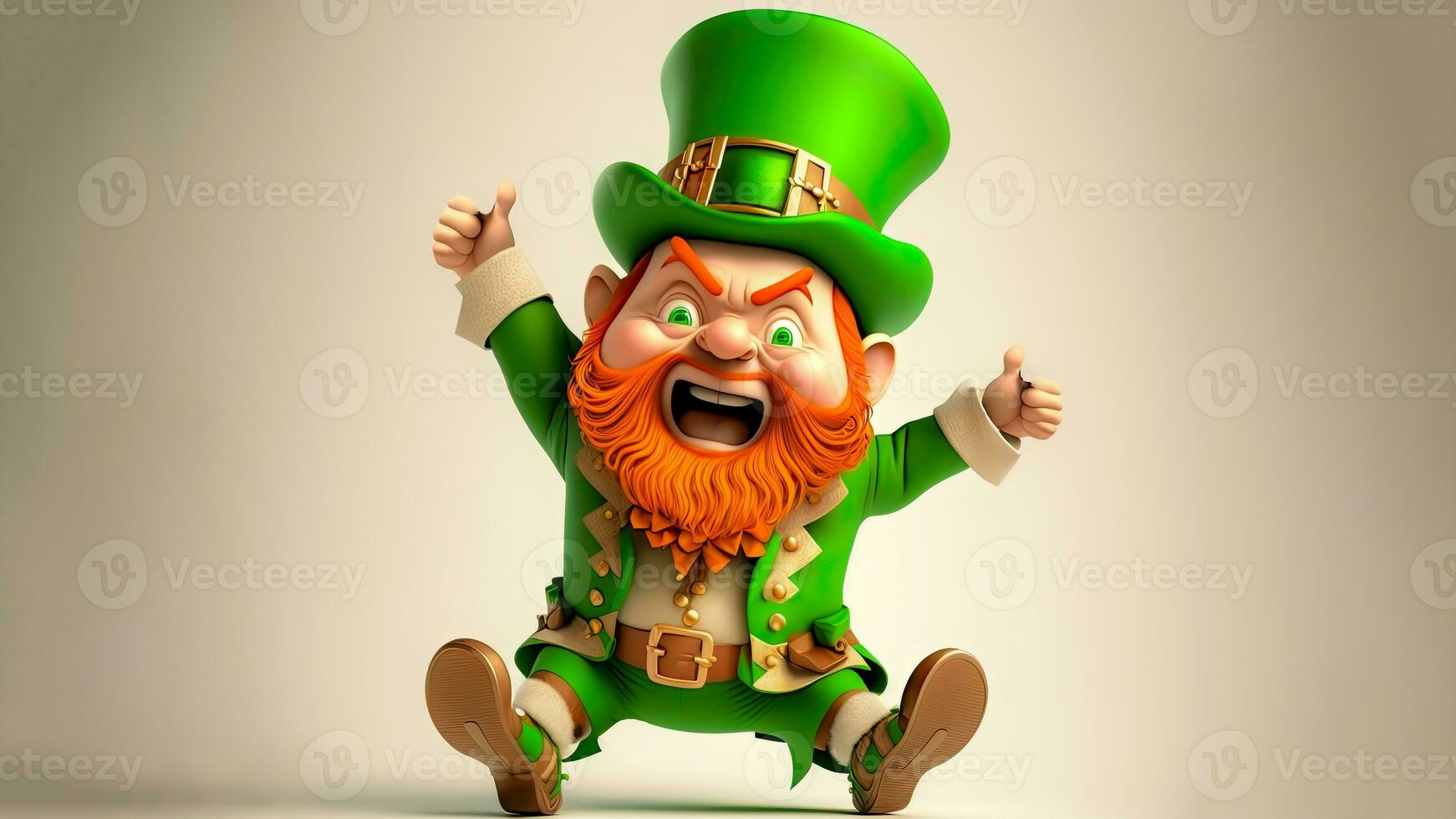 3D Render of Funny Leprechaun Man Character Showing Thumb Ups And Copy Space. St. Patrick's Day Concept. photo