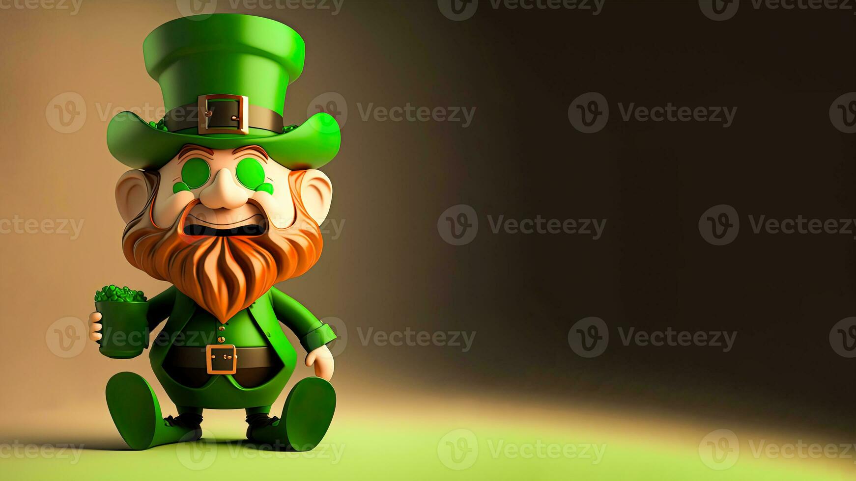 3D Render of Cheerful Leprechaun Man Holding Drink Glass And Copy Space. St. Patrick's Day Concept. photo