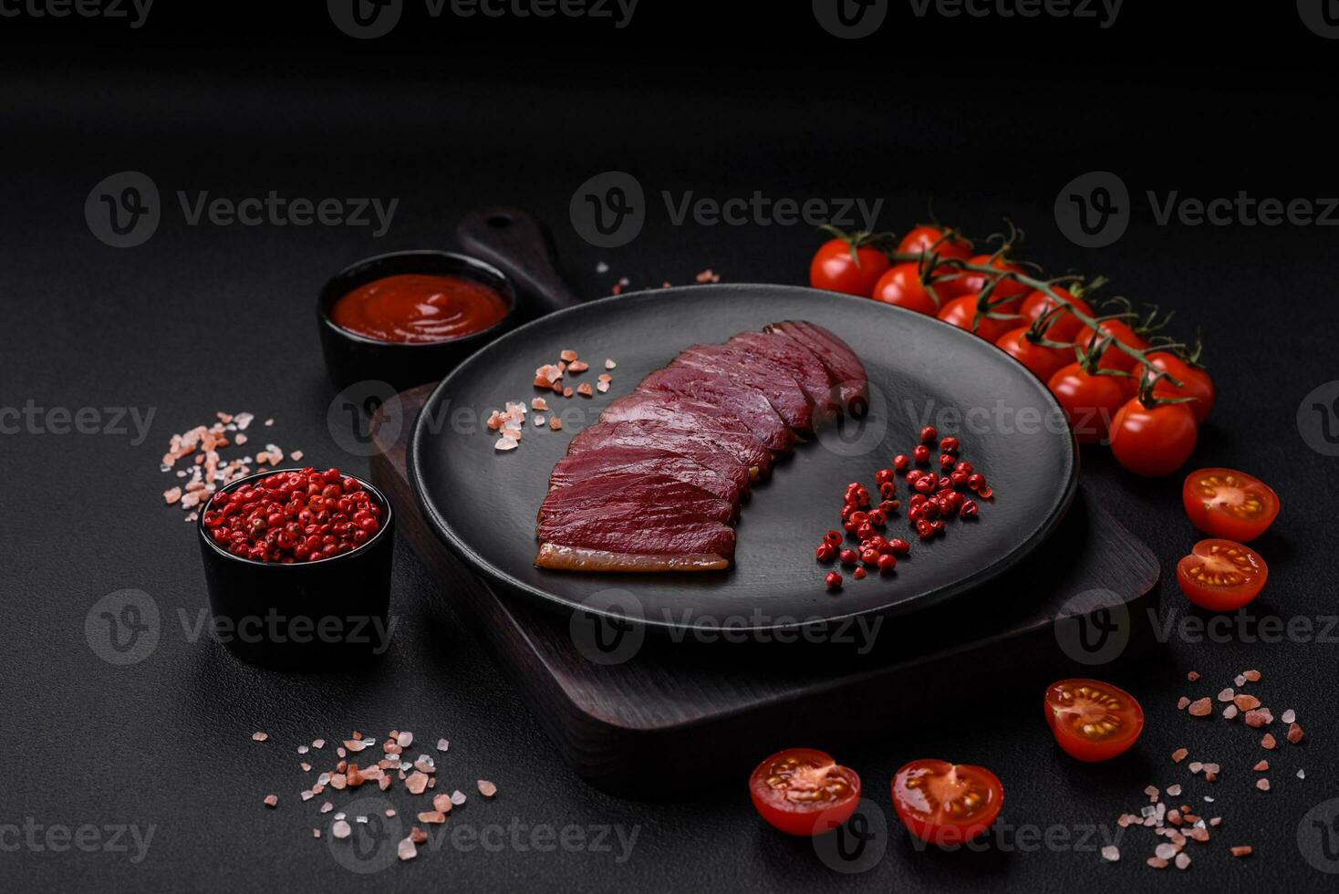 Delicious duck fillet smoked or grilled with spices and salt photo