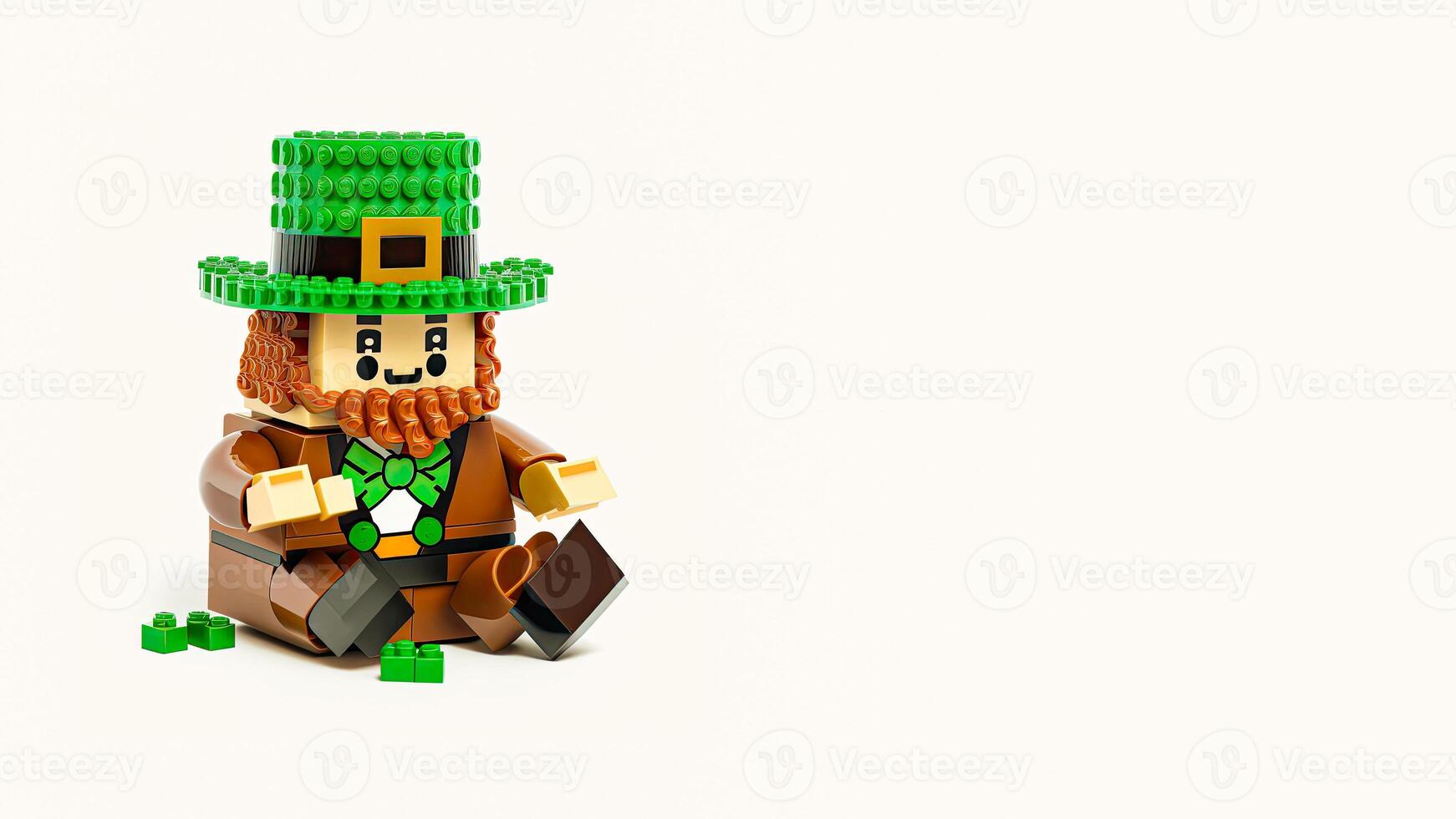 3D Render of Leprechaun Man Made By Building Blocks On White Background And Copy Space. St. Patrick's Day Concept. photo