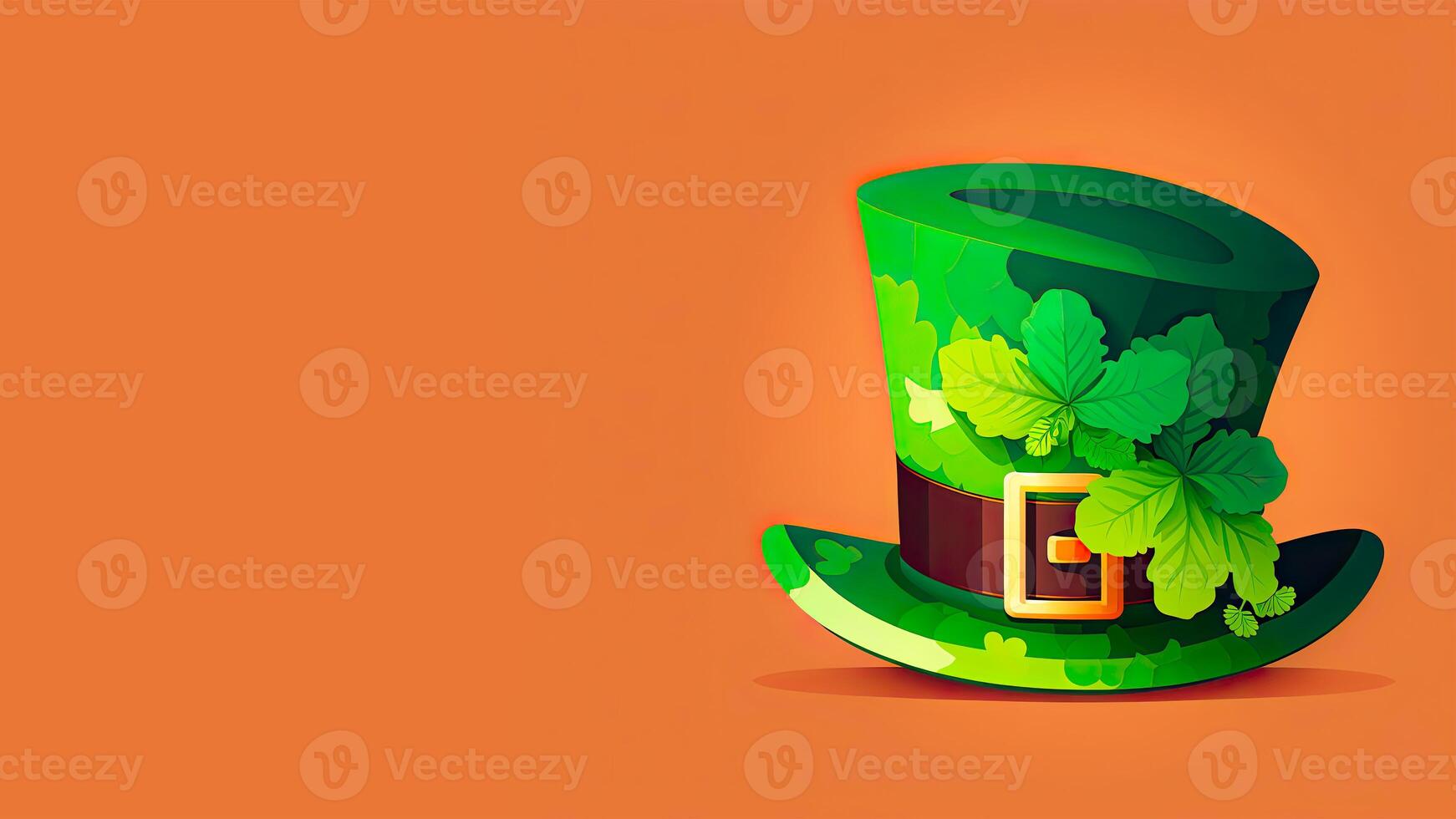 3D Render of Clover Leaves Leprechaun Hat On Orange Background. St. Patrick's Day Concept. photo