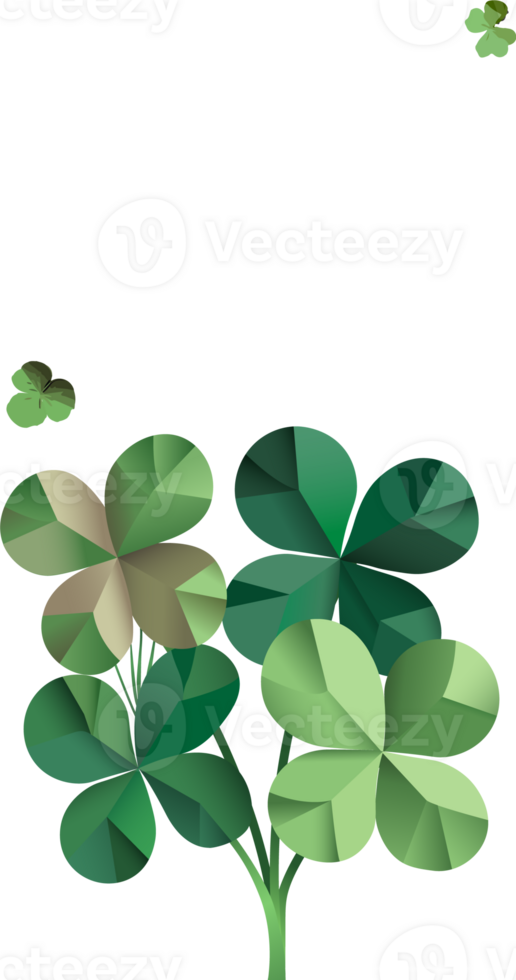 Origami Paper Clover Leaves Decorated On Green Background And Space For Text or Message. Happy St. Patrick's Day Vertical Banner Design. png