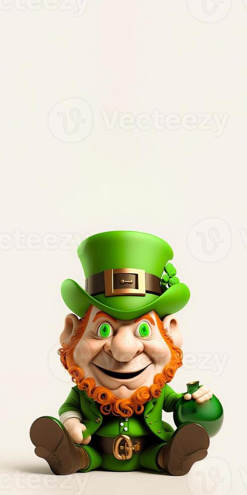 3D Render of Leprechaun Man Sitting On White Background. St. Patrick's Day Concept. photo