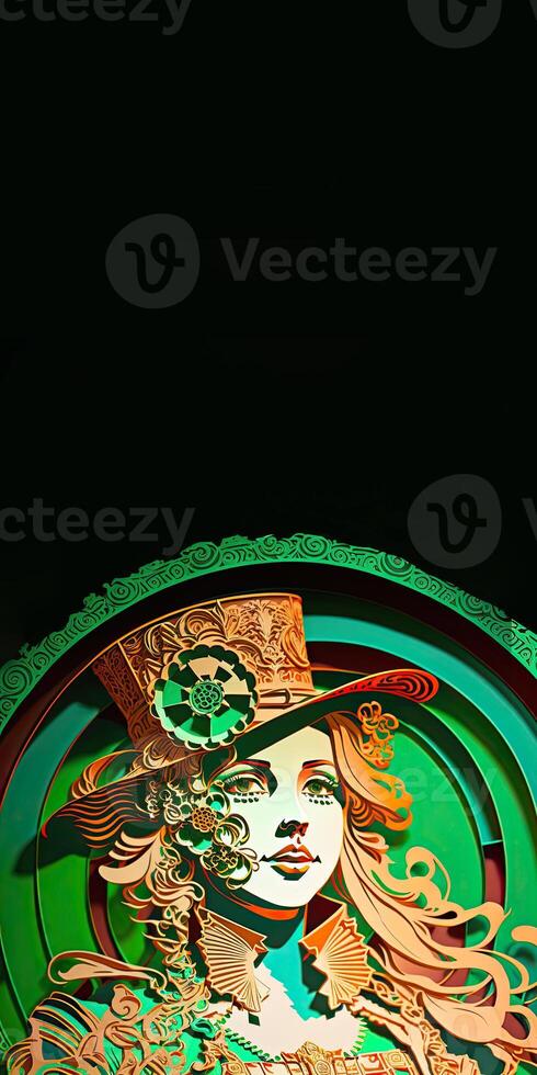 Clay Modeling of Beautiful Female Leprechaun On Abstract Background. 3D Render, St. Patrick's Day Concept. photo