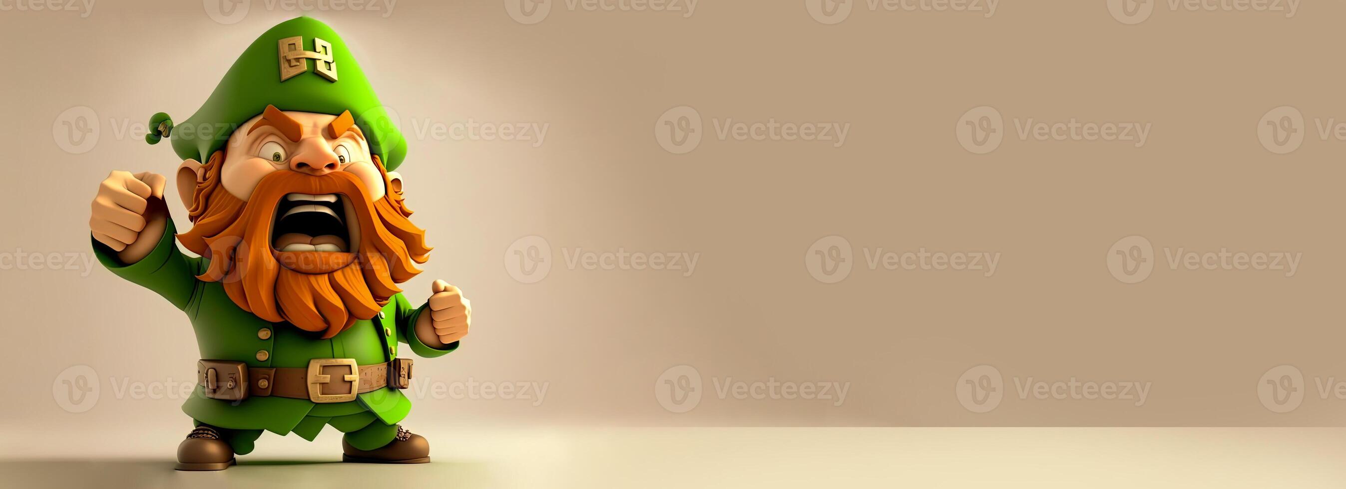 3D Render of Funny Leprechaun Man Character Showing Thumb Ups And Copy Space. St. Patrick's Day Concept. photo