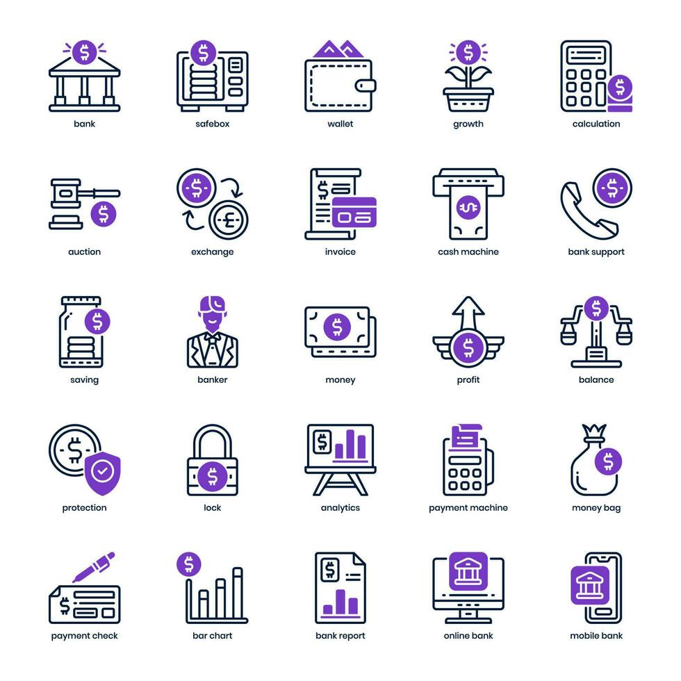 Banking Service icon pack for your website design, logo, app, and user interface. Banking Service icon mixed design. Vector graphics illustration and editable stroke.
