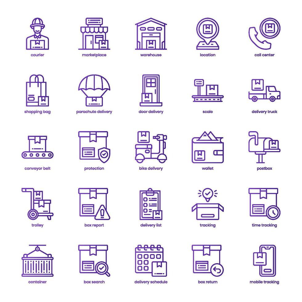 Shop Delivery icon pack for your website design, logo, app, and user interface. Shop Delivery icon basic line gradient design. Vector graphics illustration and editable stroke.