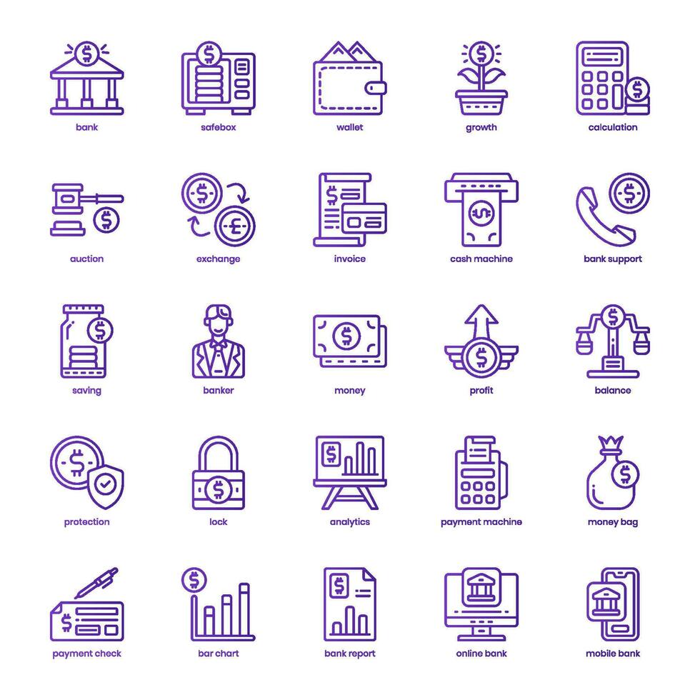 Banking Service icon pack for your website design, logo, app, and user interface. Banking Service icon basic line gradient design. Vector graphics illustration and editable stroke.