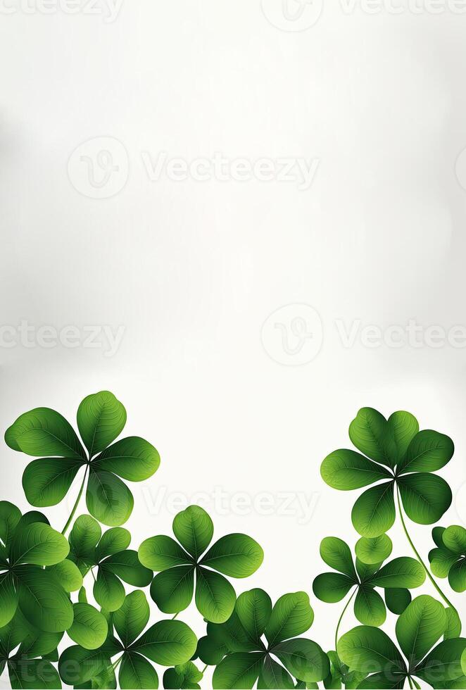 Green Leaves Decorated White Background And Copy Space. photo