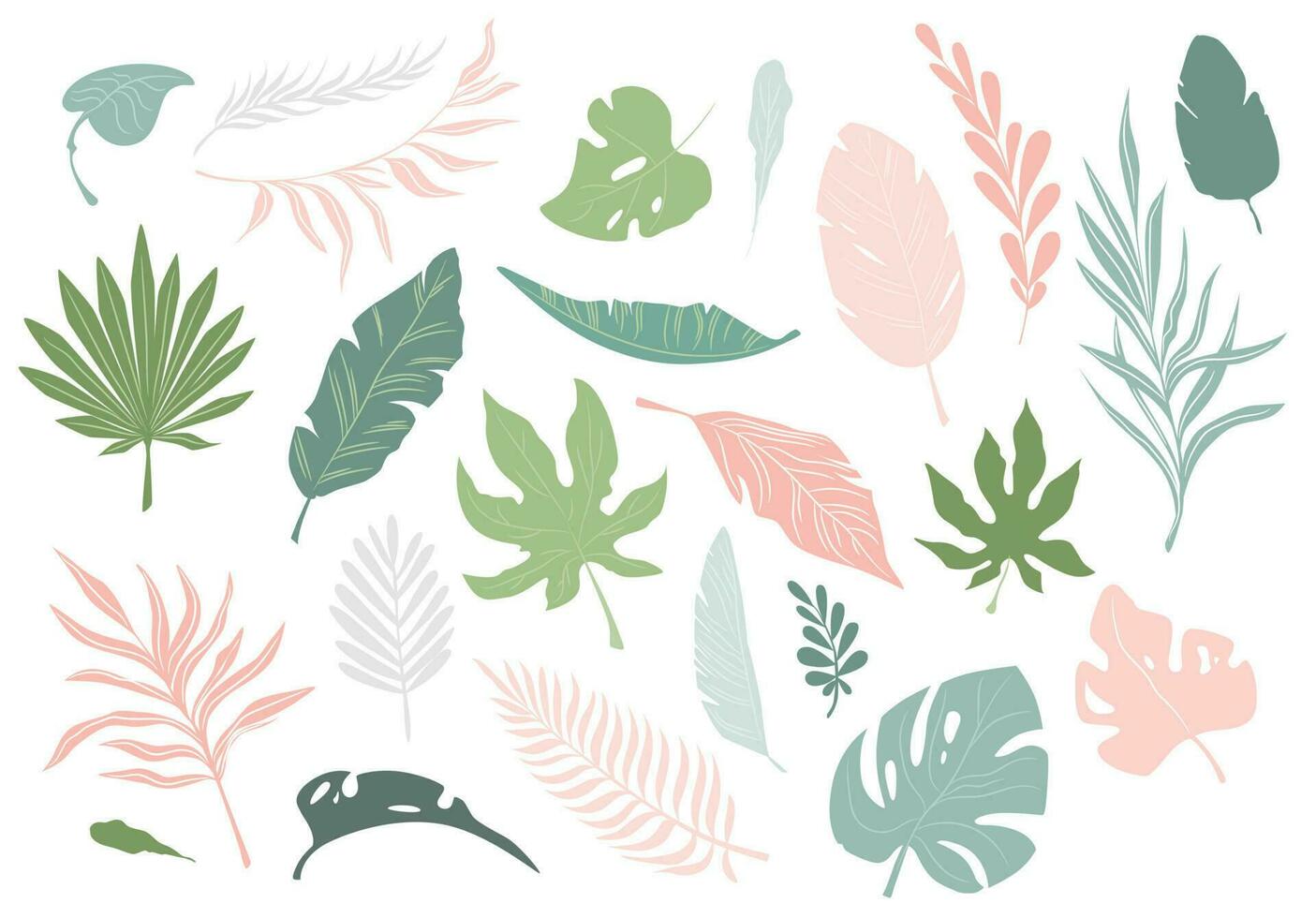 Vector set of various stylized tropical leaves.