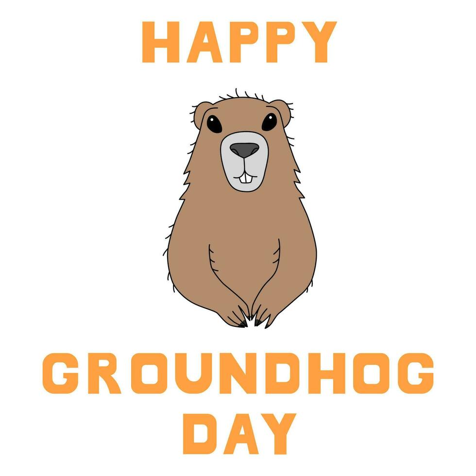 Happy Groundhog Day design with cute groundhog. Vector illustration isolated on white background