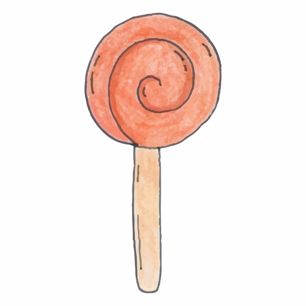 Hand-drawn lollipop. Symbol of bonbon for Valentine's Day. Colorful vector illustration isolated on white background
