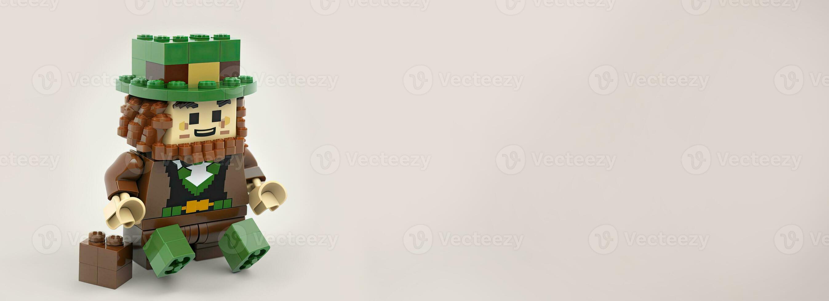 3D Render of Leprechaun Man Made By Blocks And Copy Space. St. Patrick's Day Concept. photo