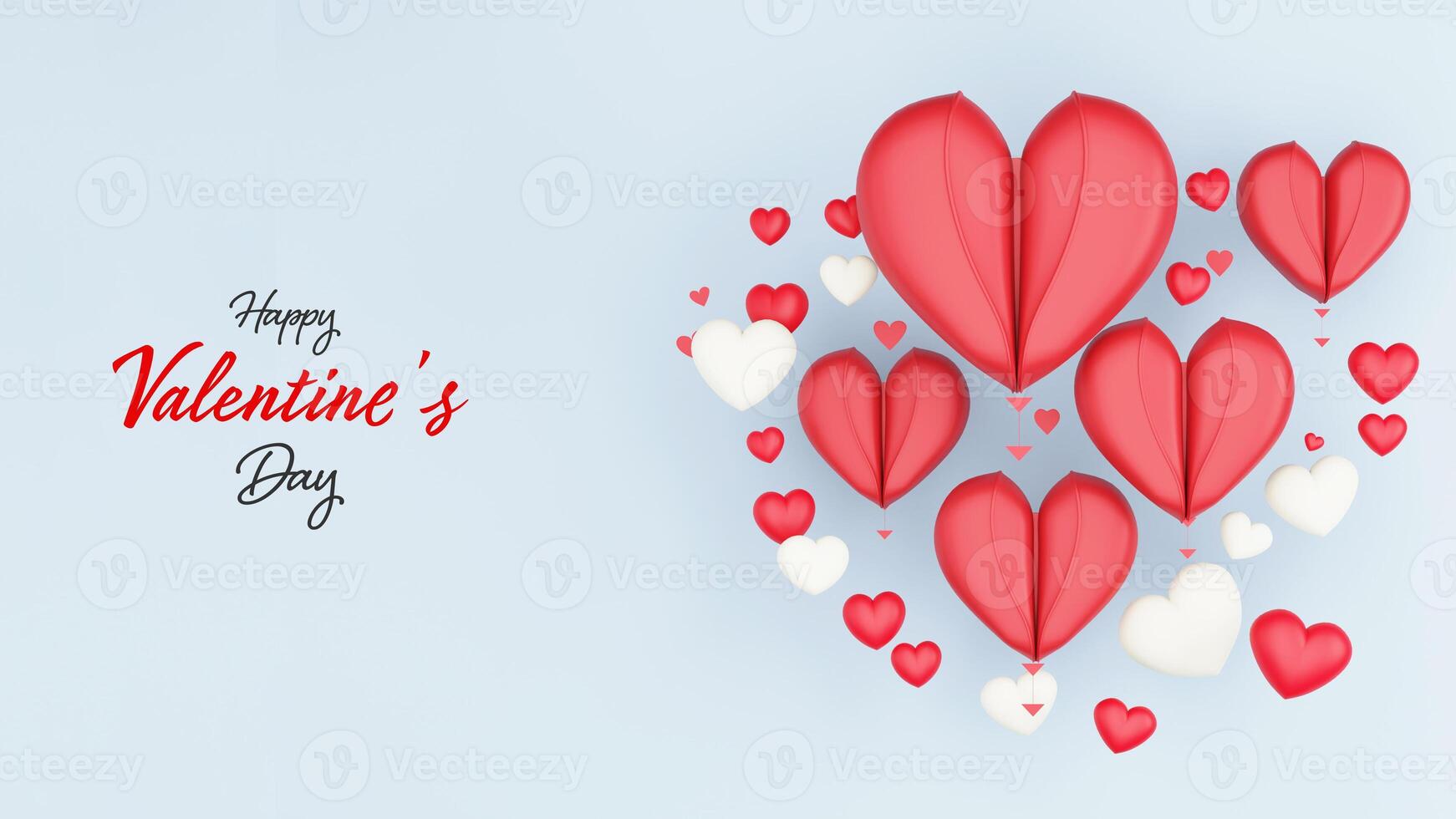 Happy Valentine's Day Landing Page Or Banner Design With 3D Render, Paper Cut Hearts Shapes. photo