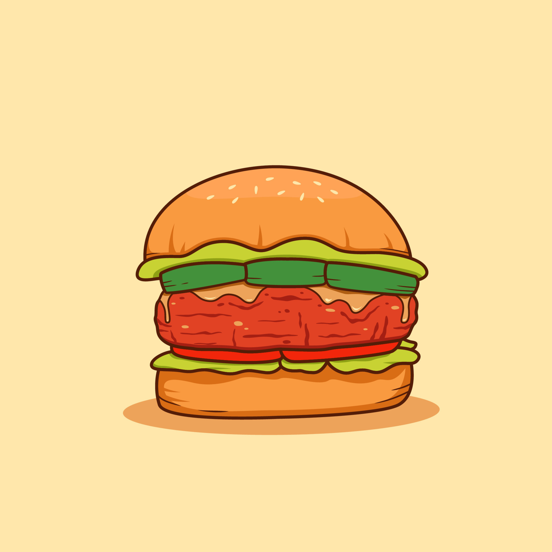 big beef meat burger illustration vector, cartoon hamburger