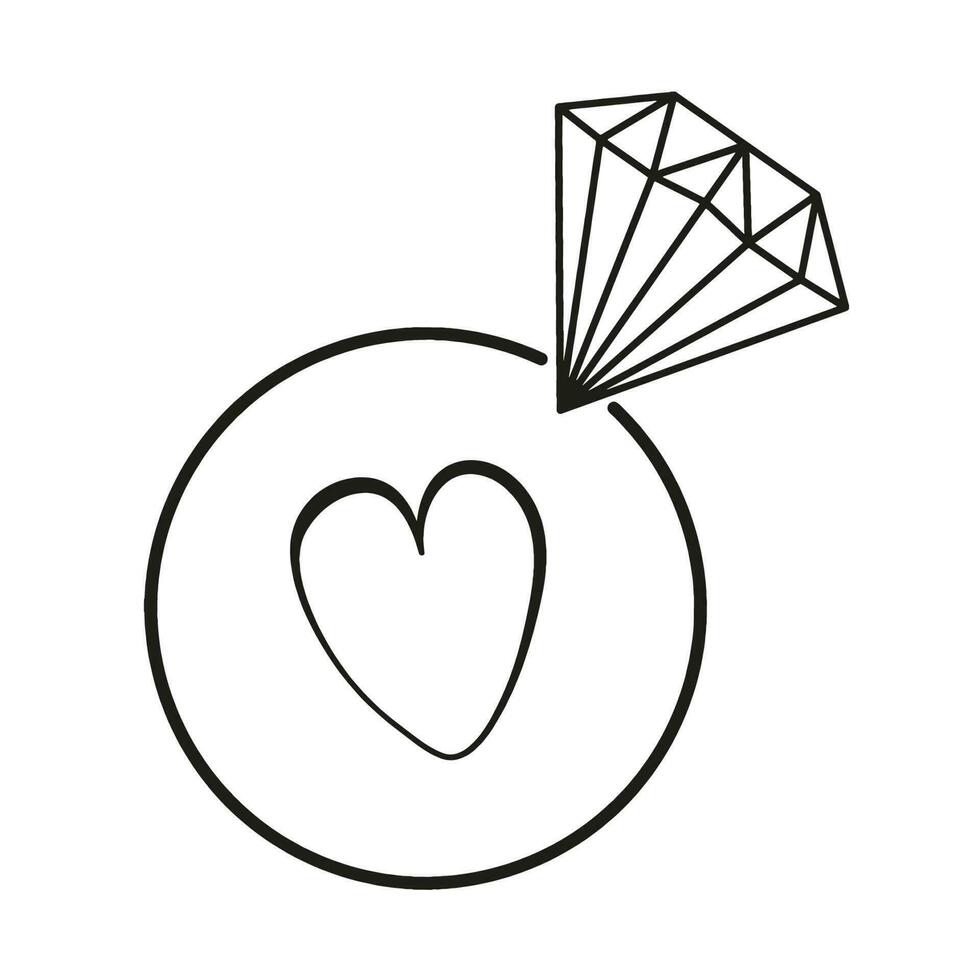 anillo con un grande diamante con un corazón dentro aislado en un blanco antecedentes. compromiso, casamiento, amar, relaciones vector. vector