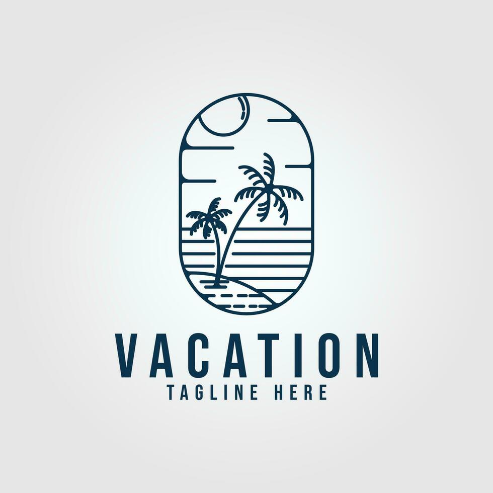beach vacation logo palm tree line art minimalist, with emblem vector illustration design