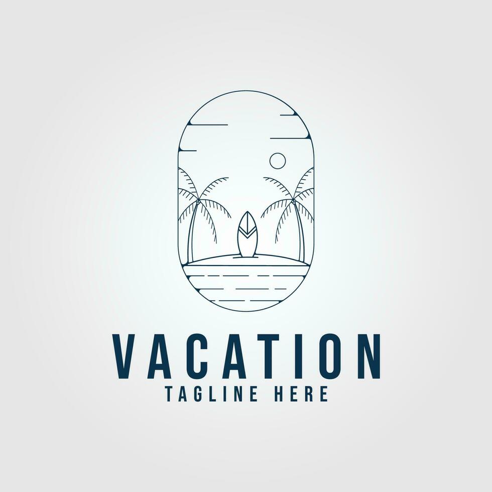 beach vacation logo, surf icon  line art , with emblem vector illustration design