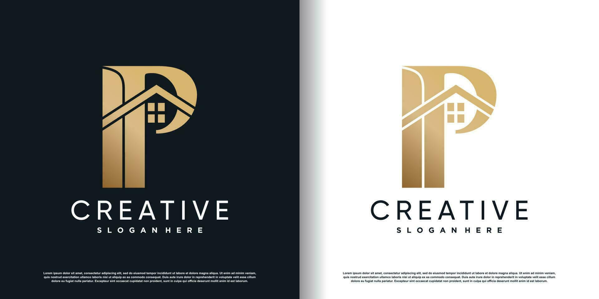 building logo design with initial letter P  and creative unique style concept premium vector