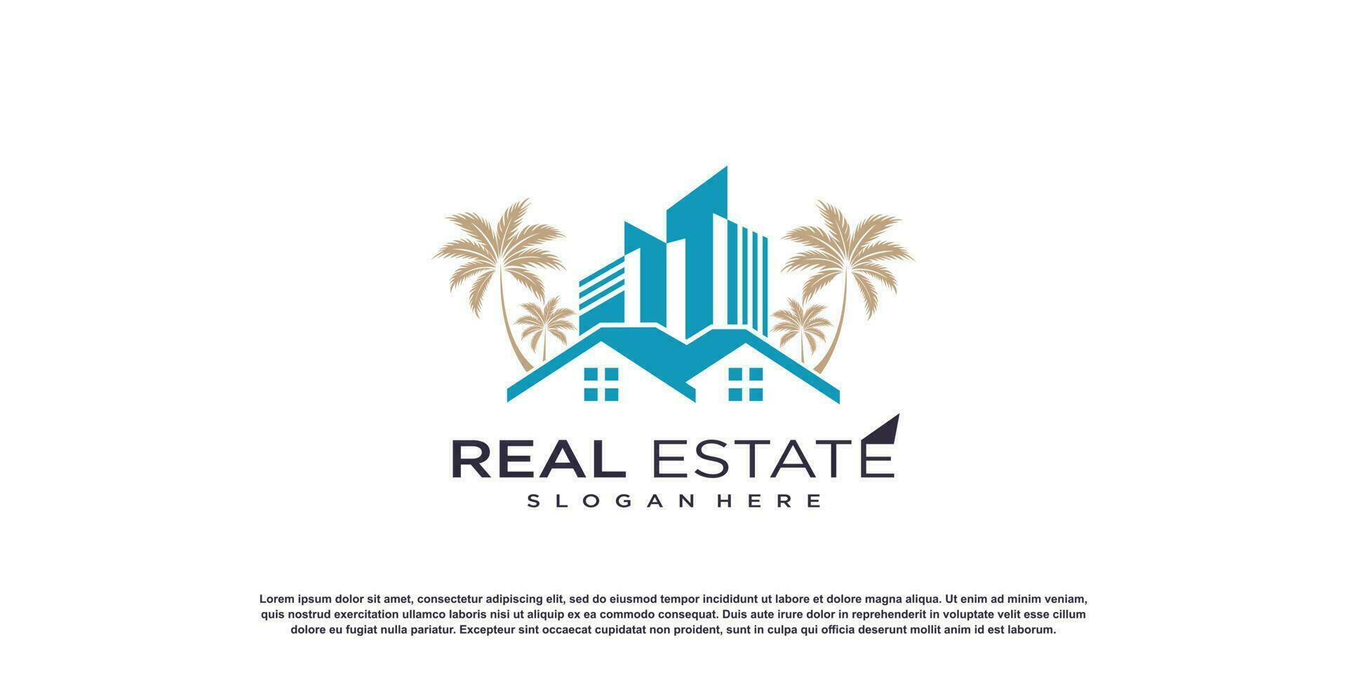 building logo design with creative unique style and palm tree concept premium vector