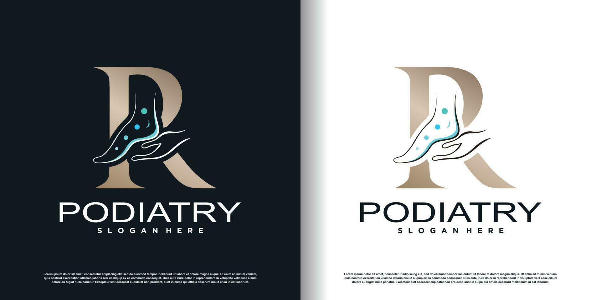 podiatry logo icon with initial R and creative concept design premium vector
