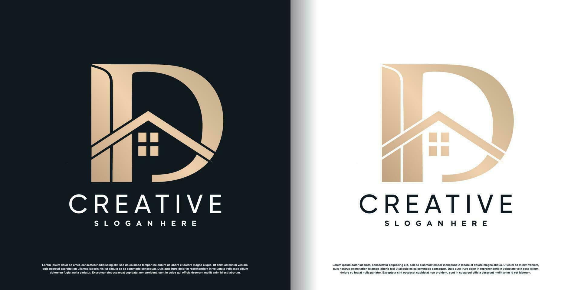 building logo design with initial letter D and creative unique concept premium vector