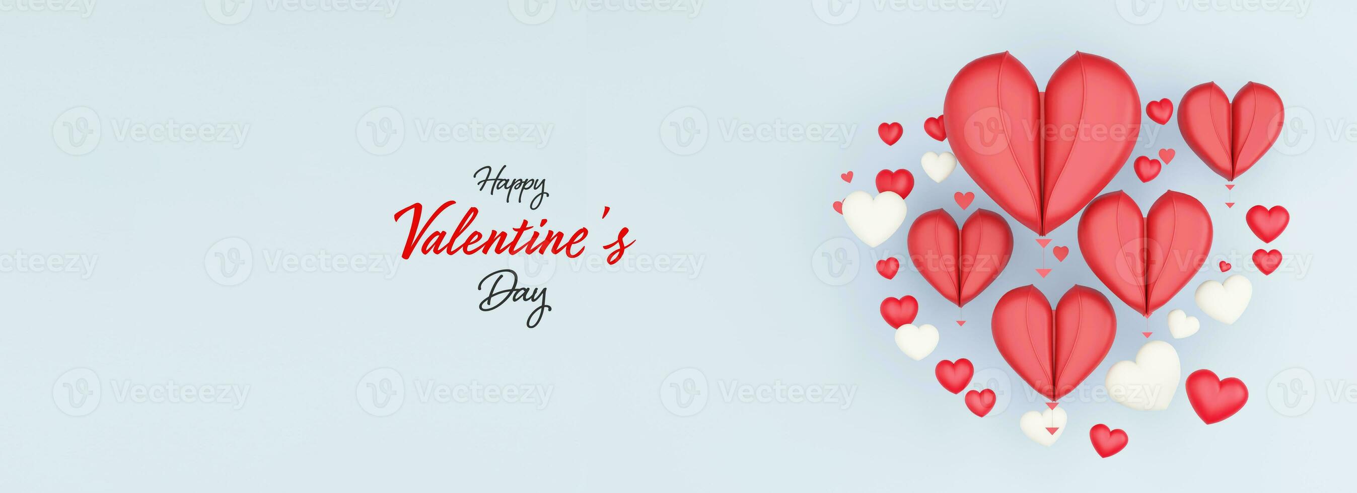 Happy Valentine's Day Header Or Banner Design With 3D Render, Paper Cut Hearts Shapes. photo