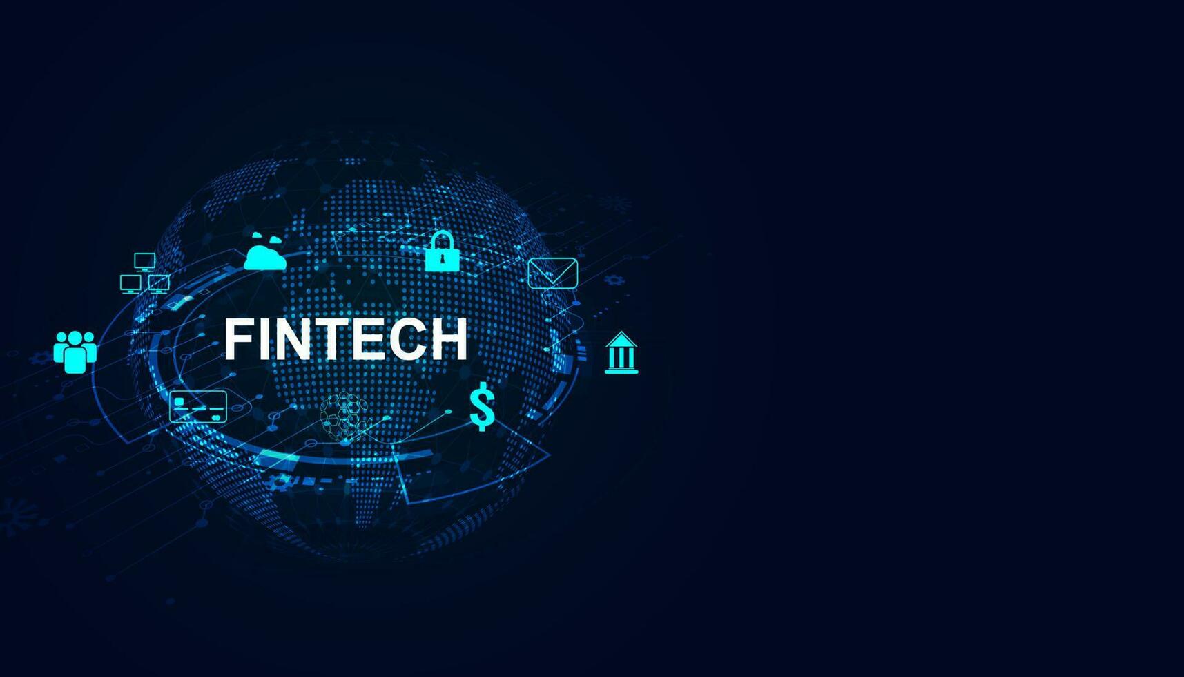 Fintech concept, digital finance, online and technology transaction icons. Cryptocurrency Money Transfer Blockchain Cloud Computing Connectivity vector