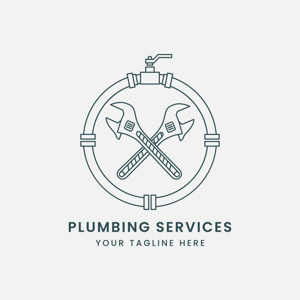 plumbing service logo vector line art illustration template design