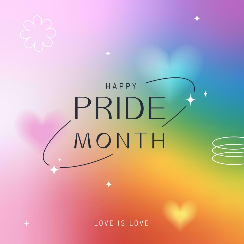 Pride Month, banner, greeting card, poster, cover. LGBT colorful rainbow concept. Trendy blurred gradient, geometric shapes, typography, y2k background. Social media template. vector