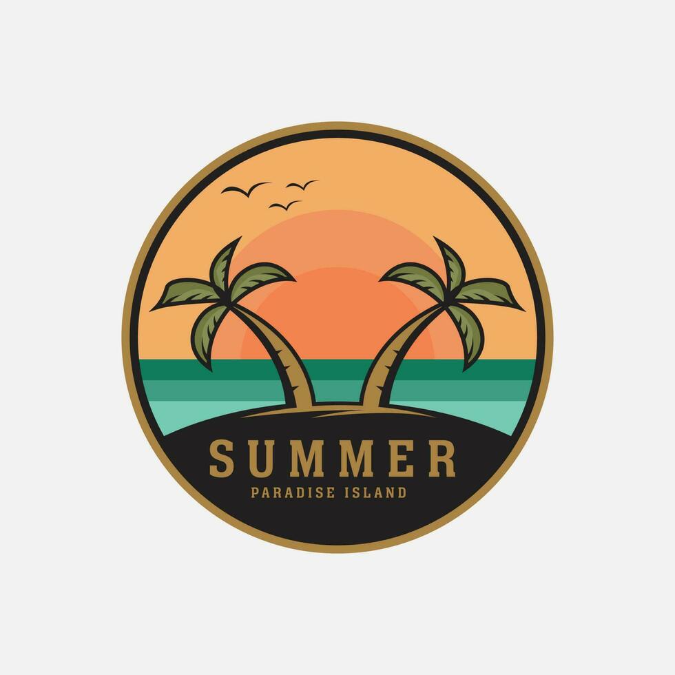 verano logo vector Clásico con emblema ilustración modelo diseño. paraíso isla, mar, sol antecedentes