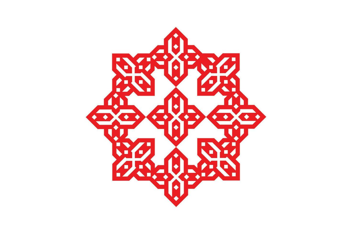 Arabic flower in red color. Vector mandala floral design. Abstract round symbol. Early Slavic symbols. Spiritual culture. vector ethnic Ukrainian minimalistic pattern on a white background