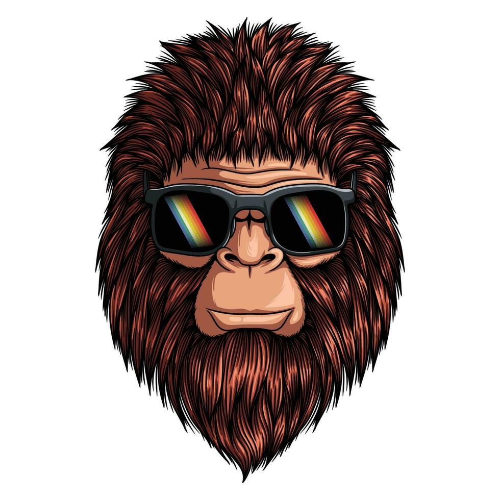 Sasquatch head wearing a retro eyeglasses vector illustration