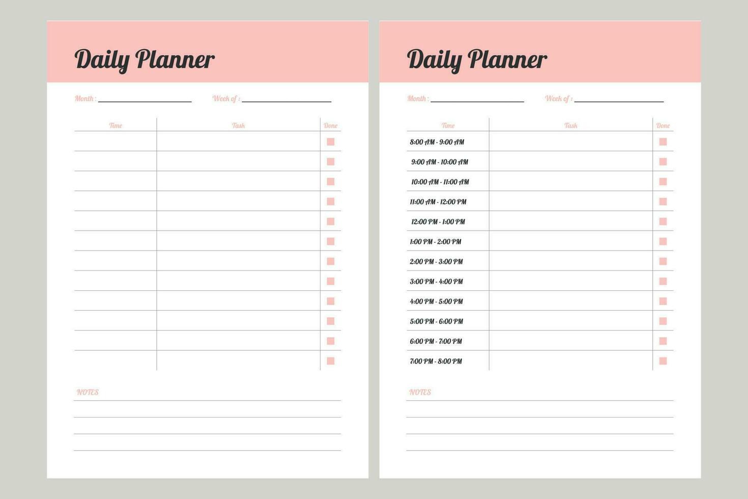 Feminine daily planner with blank time vector