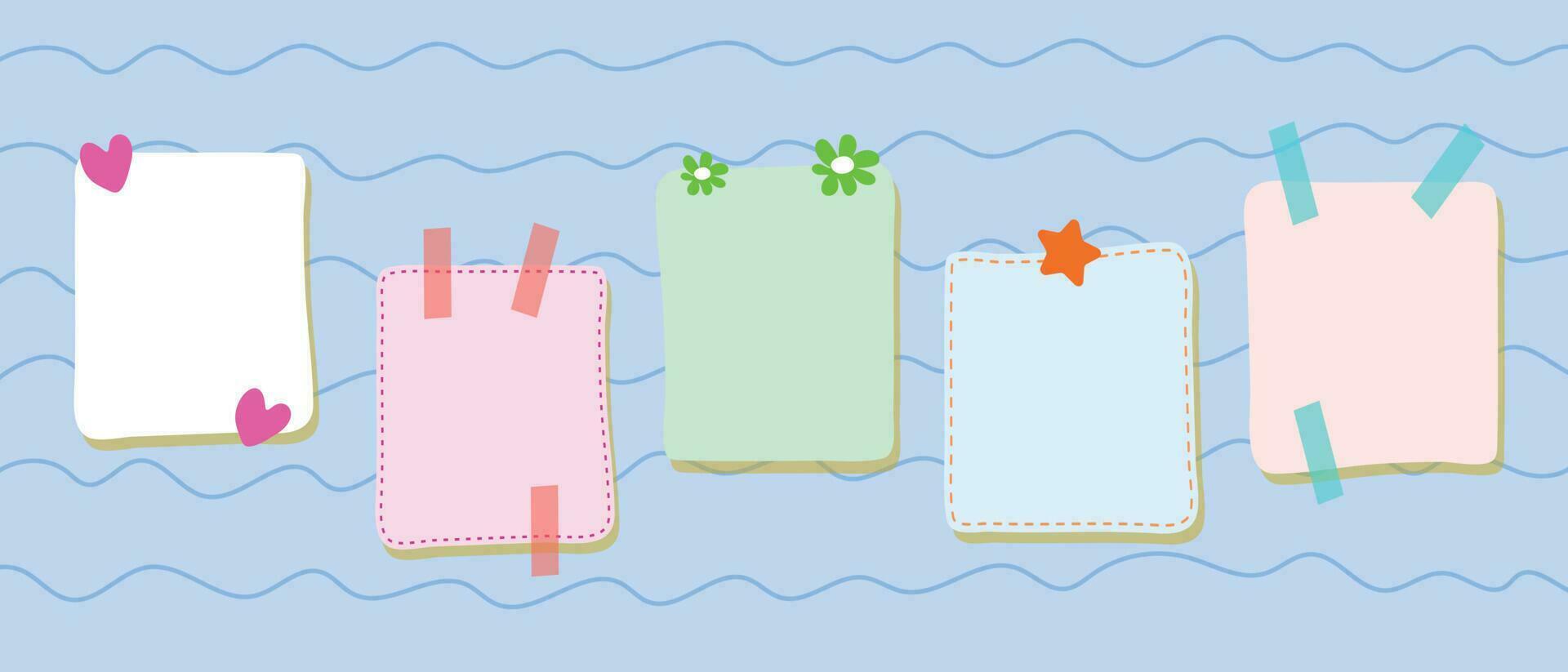Set, collection of cute notes, stickers on a blue background for note design. vector