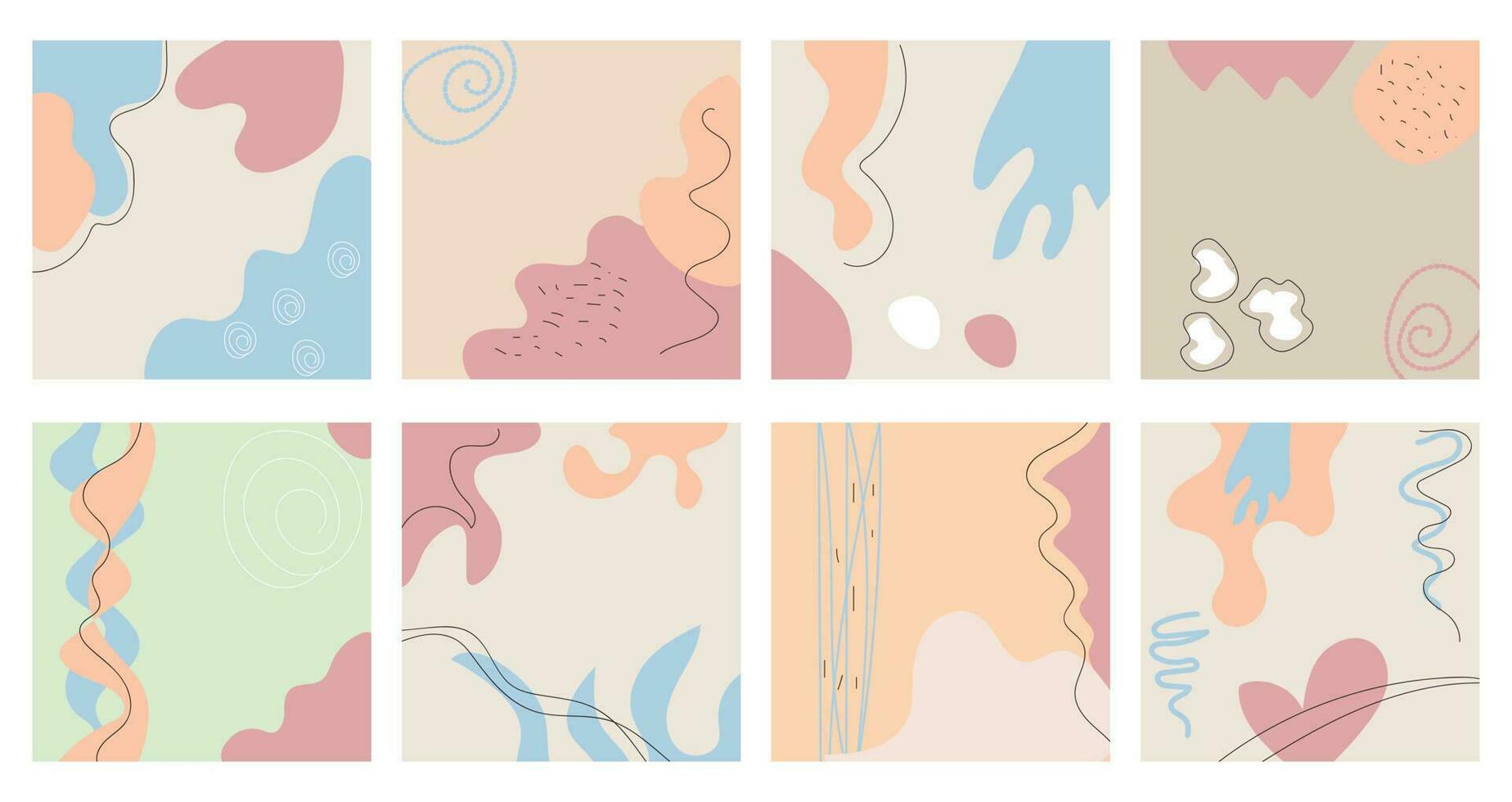 Set of eight abstract backgrounds in pastel colors. vector