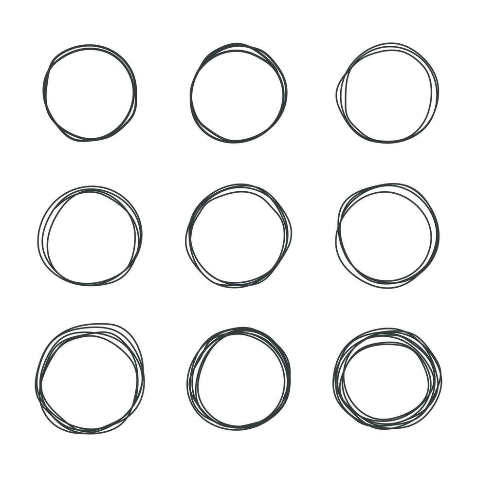 Set of round shape design elements. Abstract doodle doodles, frames isolated on white background. vector